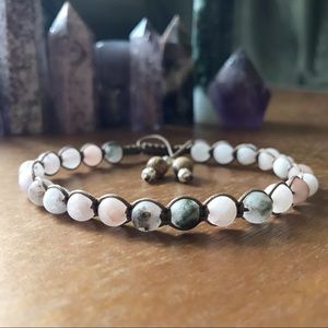 Handmade} Pink Jade w/ Silver Accent Bracelet